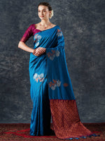 Thumbnail for NOZ2TOZ Women's Silk Blend Blue Woven Design Designer Saree With Blouse Piece - Distacart