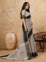 Thumbnail for Astita Charcoal Grey Linen Saree