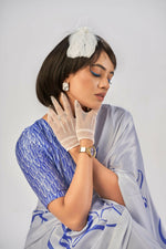 Thumbnail for Vastranavya Sea Blue Satin Silk Elegant Printed Saree with Unstitched Blouse - Distacart