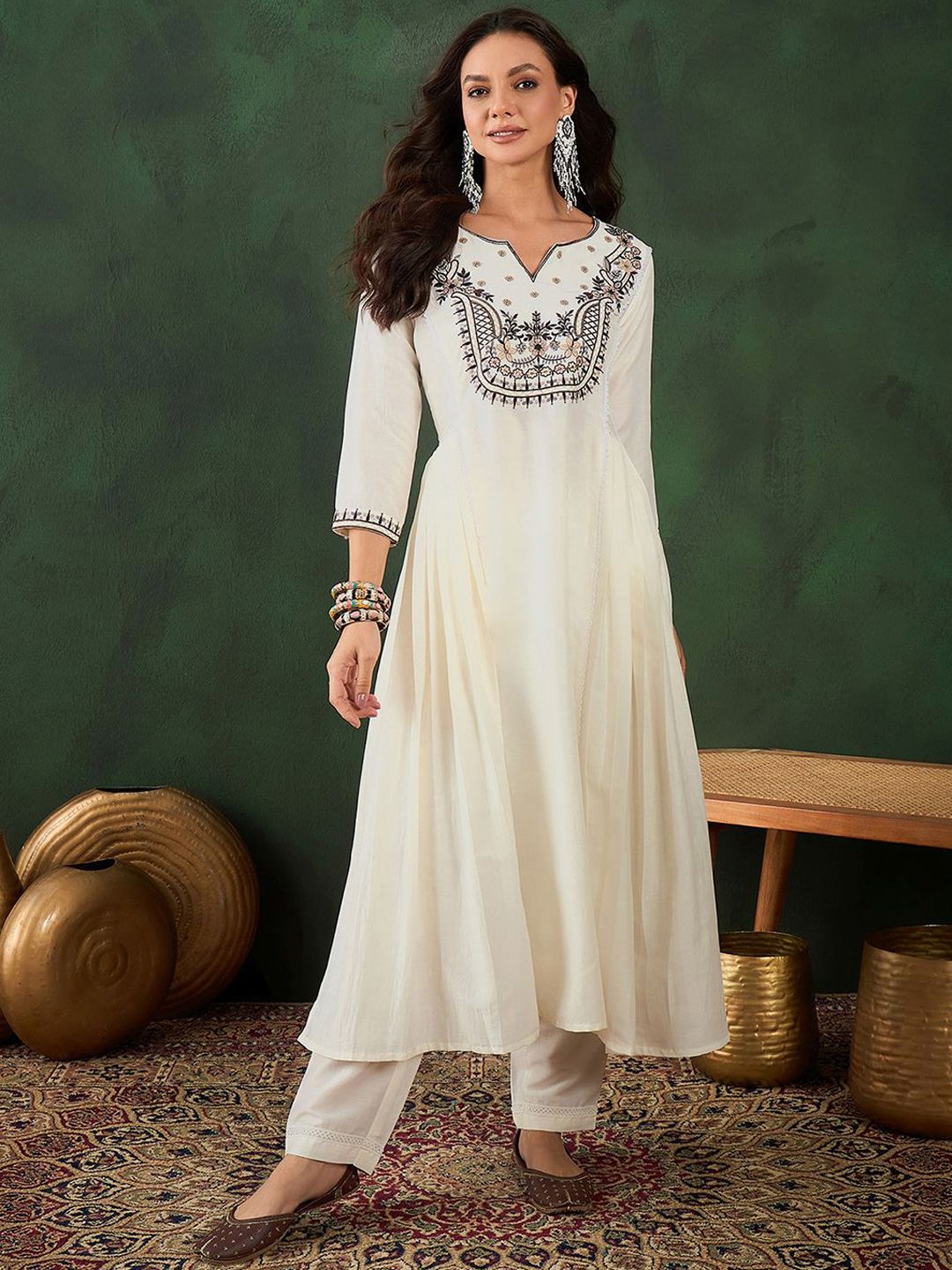 Sangria Floral Embroidery Kurta Sets - Distacart