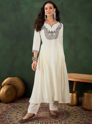 Sangria Floral Embroidery Kurta Sets - Distacart