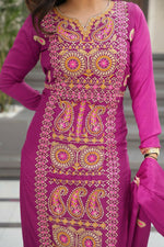 Thumbnail for Joban Fashion Magenta Kurta Set Silk Sequins , Zari, Coding & Thread Embroidered work - Distacart