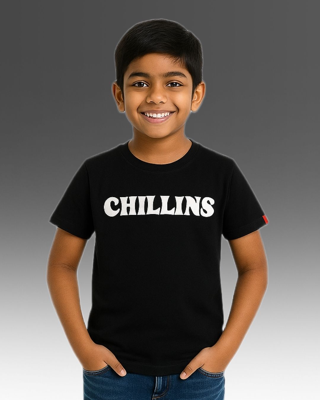 Chilins Round Neck Printed Cotton Tshirt- Black