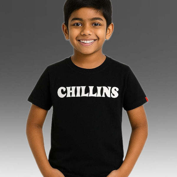 Chilins Round Neck Printed Cotton Tshirt- Black