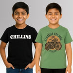 Thumbnail for Chilins Round Black, Olive Neck Printed Cotton Tshirt(Pack of 2)