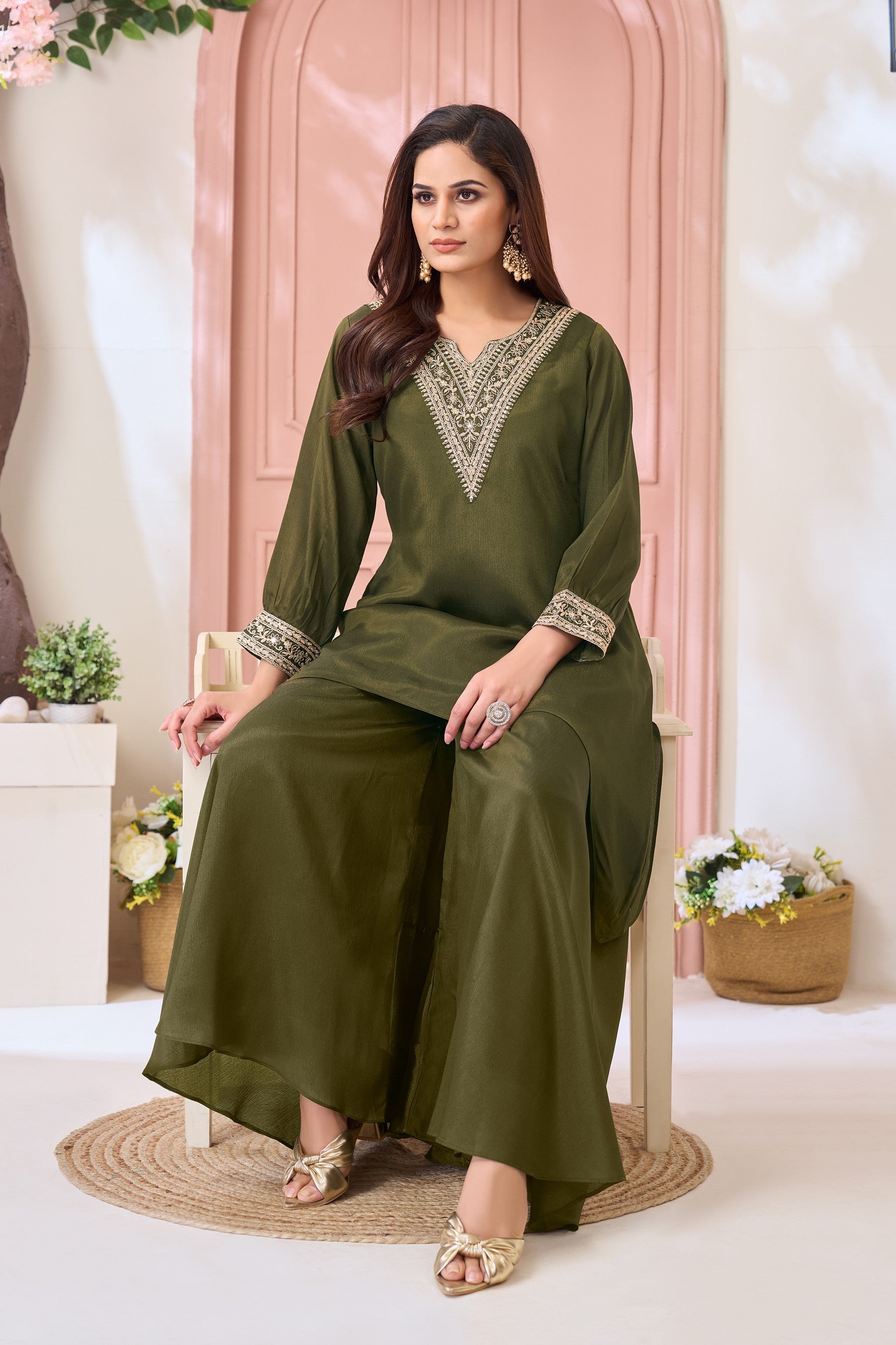 Anaita Mehndi Readymade Suit with Coding Work - Dista