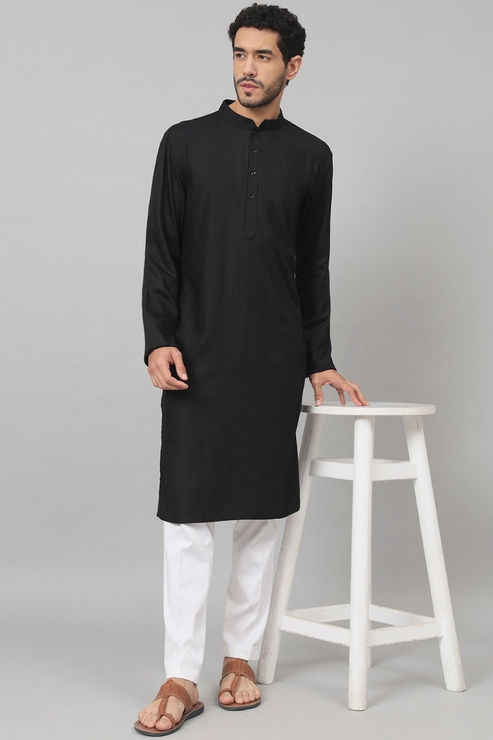 Giza Cotton Black Plain Kurta by Hilo Design - Distacart