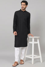 Thumbnail for Giza Cotton Black Plain Kurta by Hilo Design