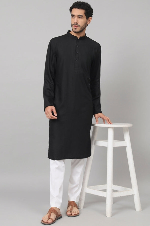 Giza Cotton Black Plain Kurta by Hilo Design