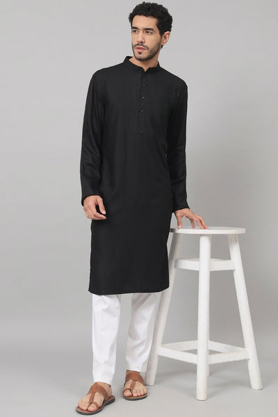 Giza Cotton Black Plain Kurta by Hilo Design