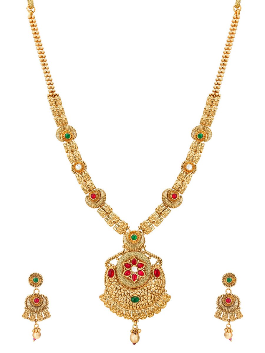 Aadita Gold-Plated & Red e Studded Jewellery Set - Distacart
