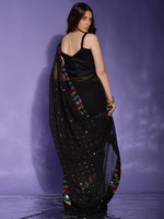 Thumbnail for Anouk Black & Red Embellished Sequinned Pure Georgette Saree - Distacart