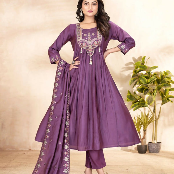 Lehenga Mart Designer Anarkali Suit With Kurta, Pant, Dupatta For Women-Purple - Distacart