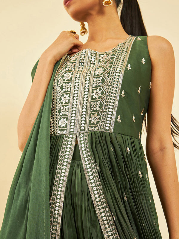 Soch Ethnic Motifs Embroidered Pleated Front Slit Sequinned Kurta with Palazzos & Dupatta - Distacart