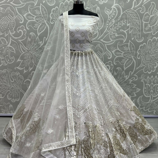 Jyoti Fashion Women's White Bridal Net Fancy Foil & Sequins with Multi Thread Embroidered Wedding Lehenga Choli - Distacart