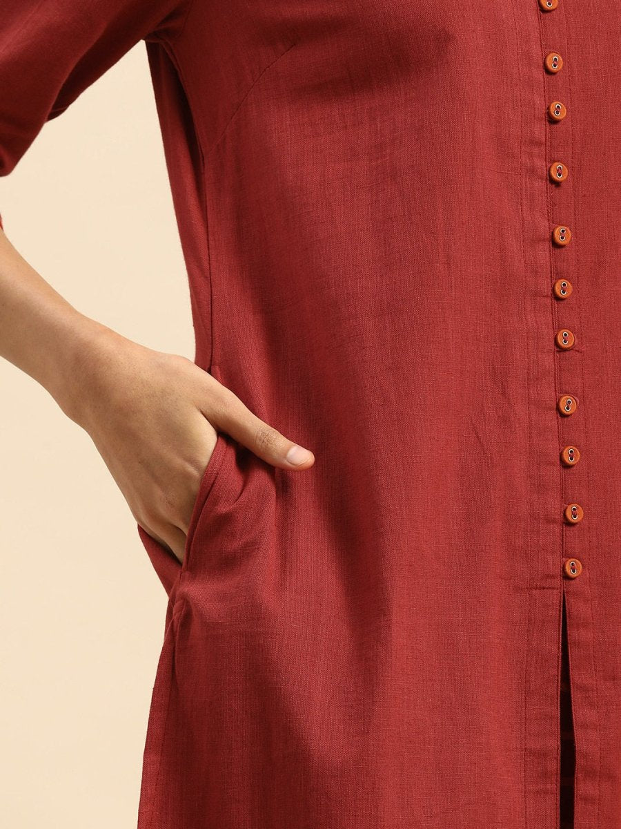 All About You Women Red & Orange Pure Cotton Kurta with Trousers - Distacart