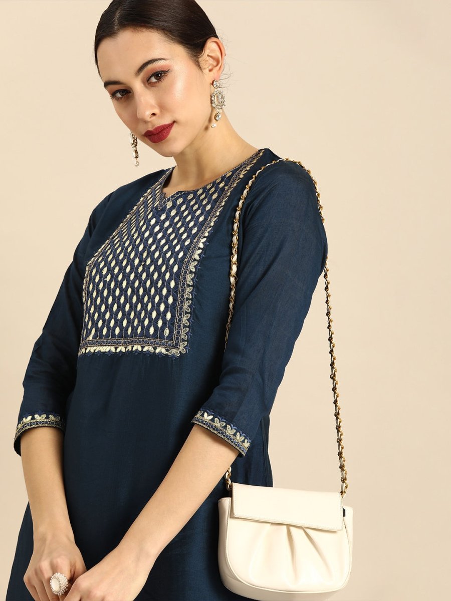 Anouk Women Navy Blue Gotta Patti Embroidered Kurta with Palazzos - Distacart