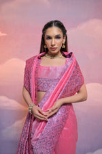 Thumbnail for Vishnu Weaves Women's Baby-Pink Handloom Raw Silk Woven Border Saree with Blouse - Distacart