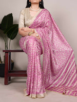 Thumbnail for Vastranavya Pink Tussar Silk Printed Saree with Unstitched Blouse - Distacart