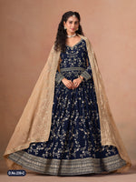 Thumbnail for Anaita Navy Blue Faux Georgette Jacquard Embroidered Work Anarkali Suit - Distacart