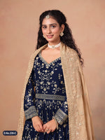 Thumbnail for Anaita Navy Blue Faux Georgette Jacquard Embroidered Work Anarkali Suit - Distacart