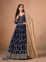 Thumbnail for Anaita Navy Blue Faux Georgette Jacquard Embroidered Work Anarkali Suit - Distacart