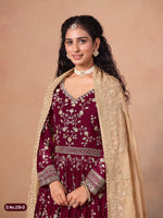 Thumbnail for Anaita Red Faux Georgette Jacquard Embroidered Work Anarkali Suit - Distacart