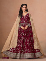 Thumbnail for Anaita Red Faux Georgette Jacquard Embroidered Work Anarkali Suit - Distacart