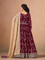Thumbnail for Anaita Red Faux Georgette Jacquard Embroidered Work Anarkali Suit - Distacart