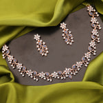 Thumbnail for Tehzeeb Creations Rose Gold Pleated White Diamond With Blue Beads Necklace Set - Distacart