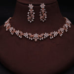 Thumbnail for Tehzeeb Creations Rose Gold Pleated White Diamond With Gray Beads Necklace Set - Distacart