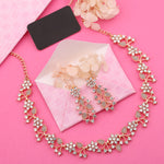 Thumbnail for Tehzeeb Creations Rose Gold Pleated White Diamond With Gray Beads Necklace Set - Distacart