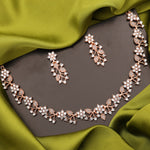 Thumbnail for Tehzeeb Creations Rose Gold Pleated White Diamond With Gray Beads Necklace Set - Distacart