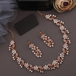 Thumbnail for Tehzeeb Creations Rose Gold Pleated White Diamond With Gray Beads Necklace Set - Distacart