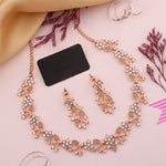 Thumbnail for Tehzeeb Creations Rose Gold Pleated White Diamond With Gray Beads Necklace Set - Distacart