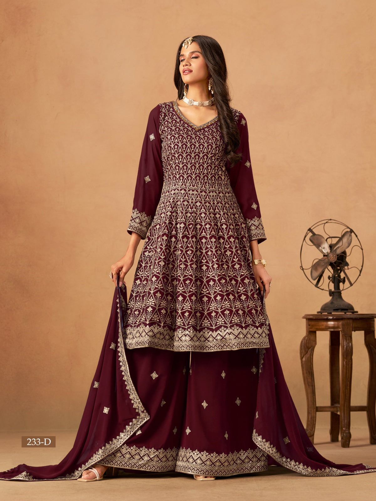 Anaita Maroon Faux Georgette Plazzo Suit With Heavy Embroidery Work - Distacart
