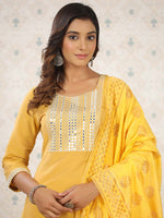 Thumbnail for Ode by House of Pataudi Geometric Yoke Design Mirror Work Kurta with Trousers & Dupatta - Distacart