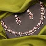 Thumbnail for Tehzeeb Creations Rose Gold Pleated White Diamond With Lavender Beads Necklace Set - Distacart