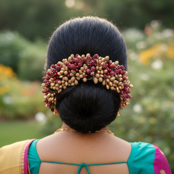 Gold & Maroon Bridal Hair Gajra - Distacart