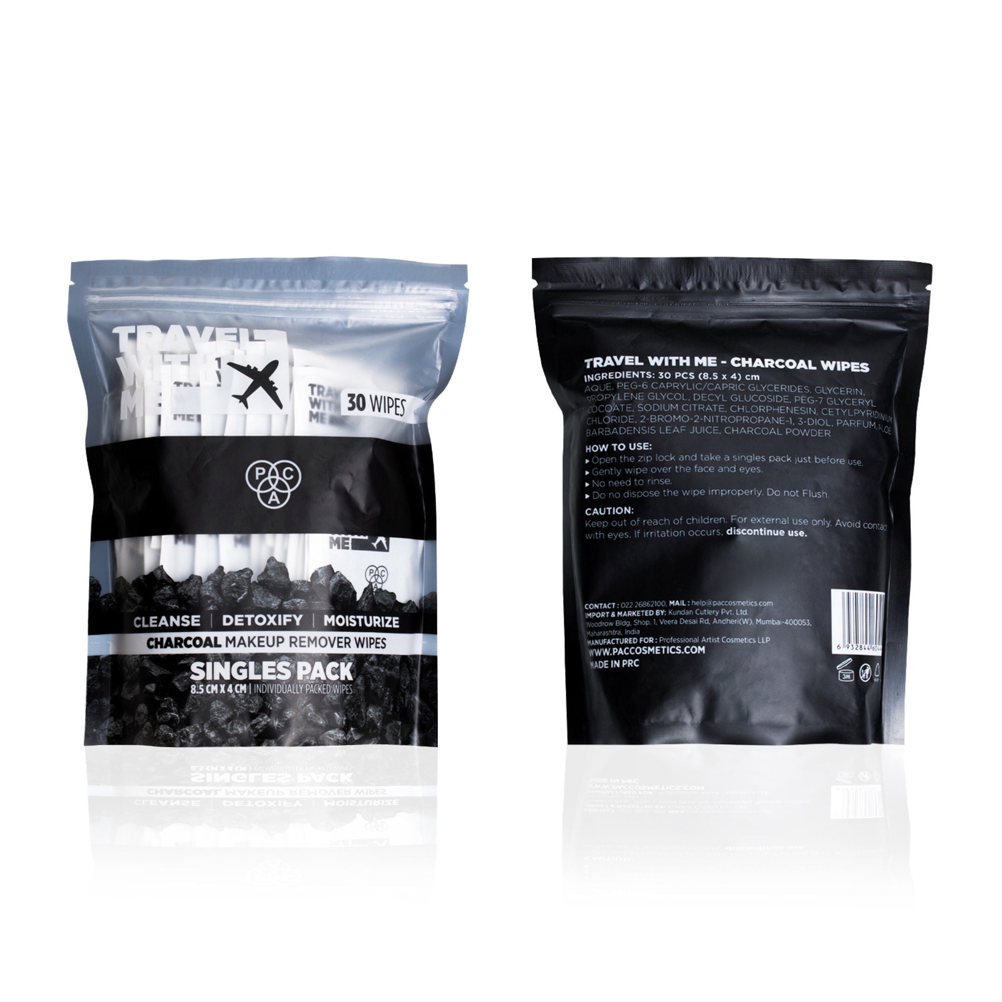 PAC Studio Travel With Me Charcoal Wipes (Singles)