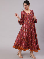 Thumbnail for Aks Ikat Printed Pleated Pure Cotton Anarkali Kurta - Distacart