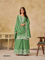 Thumbnail for Anaita Green Heavy Chinon Palazzo Suit With Embroidery Work - Distacart