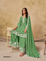 Thumbnail for Anaita Green Heavy Chinon Palazzo Suit With Embroidery Work - Distacart
