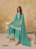 Thumbnail for Anaita Sky Blue Heavy Chinon Palazzo Suit With Embroidery Work - Distacart