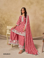 Thumbnail for Anaita Peach Heavy Chinon Palazzo Suit With Embroidery Work - Distacart