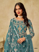 Thumbnail for Anaita Teal Blue Heavy Net Suit With Embroidery Work - Distacart