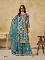 Thumbnail for Anaita Teal Blue Heavy Net Suit With Embroidery Work - Distacart