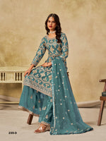 Thumbnail for Anaita Teal Blue Heavy Net Suit With Embroidery Work - Distacart