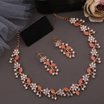 Thumbnail for Tehzeeb Creations Rose Gold Pleated White Diamond With Orange Beads Necklace Set - Distacart