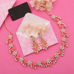 Thumbnail for Tehzeeb Creations Rose Gold Pleated White Diamond With Orange Beads Necklace Set - Distacart